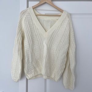 Cream Cable Knit V-neck Sweater